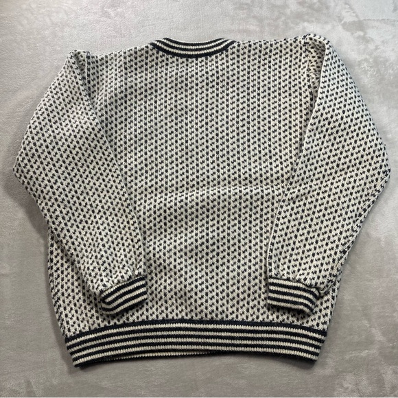 Vintage L.L. Bean Sweater Birds Eye Gray Cream Norway Knit Fisherman Sz XLT - Picture 3 of 7